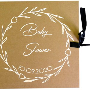 Livre d'or personnalisé - Livre d'or Kraft Baby shower - Couronne fleurs et date