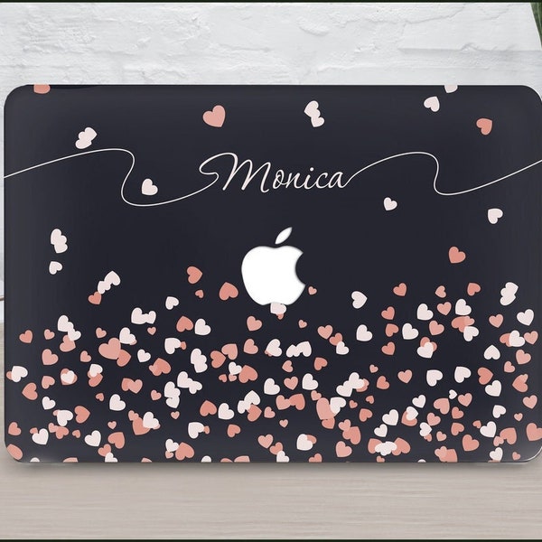 Name Macbook case Black Girl Macbook Pro 13 inch 2018 Air 13 Pro 15 Pink Hearts Macbook 12 Cute Personalized Custom Girly Kawaii CW0287