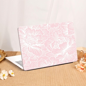 Różowe kwiatowe etui na MacBooka, pokrowiec na MacBooka Air 13,6&quot; M2/M3 2022–2025, MacBooka Pro 14&quot; 16&quot;, estetyczna twarda obudowa, prezent dla niej. DL0161