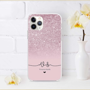 Roze glitter monogram iPhone 13 Pro Case iPhone 13 Pro Max Case Pop iPhone 13 Mini Slim Clear Case iPhone 12 Mini Case iPhone 12 Case CW0029