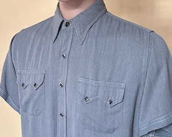 50s Gabardine Rayon Jack Frost woolen western wear shirt with saw tooth pockets.