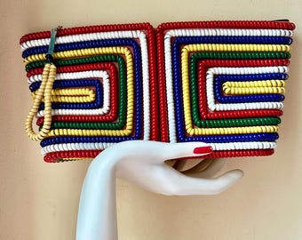 1940s Telephone cord multicolor large purse.