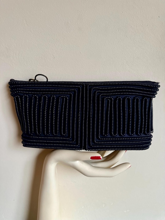 1940s Telephone cord dark blue clutch purse. - image 3
