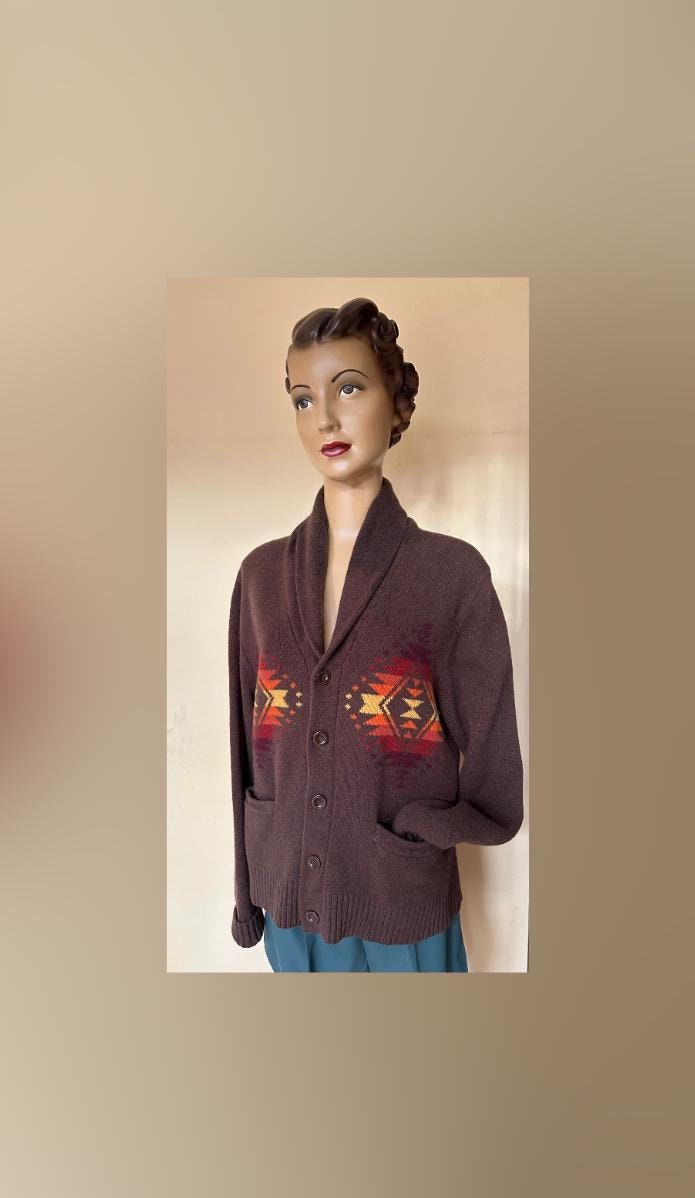 トップス PENDLETON NATIVE PATTERN CARDIGAN 1970s Pendleton Zip up Sweater, Vintage Cowichan Style Knit