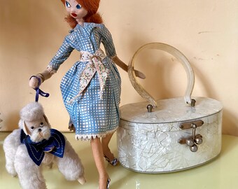1950s "Florida Handbags" pearly ivory and silver confetti lucite handbag