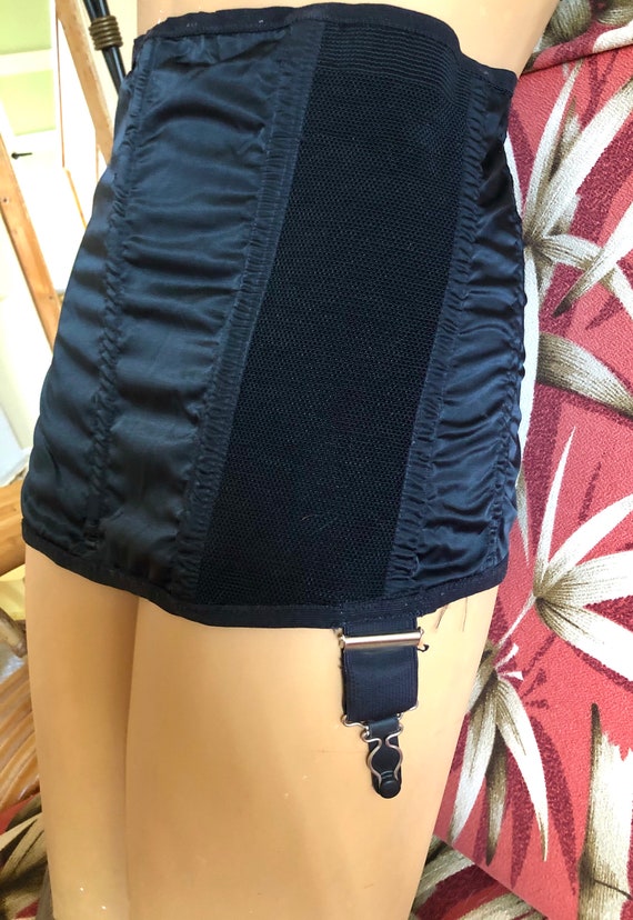 True vintage 50s black satin garter, waist waspie