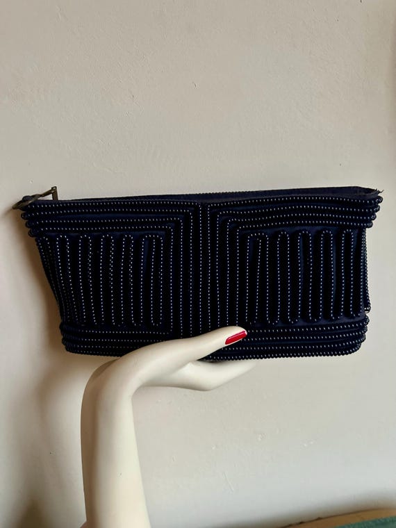 1940s Telephone cord dark blue clutch purse. - image 7