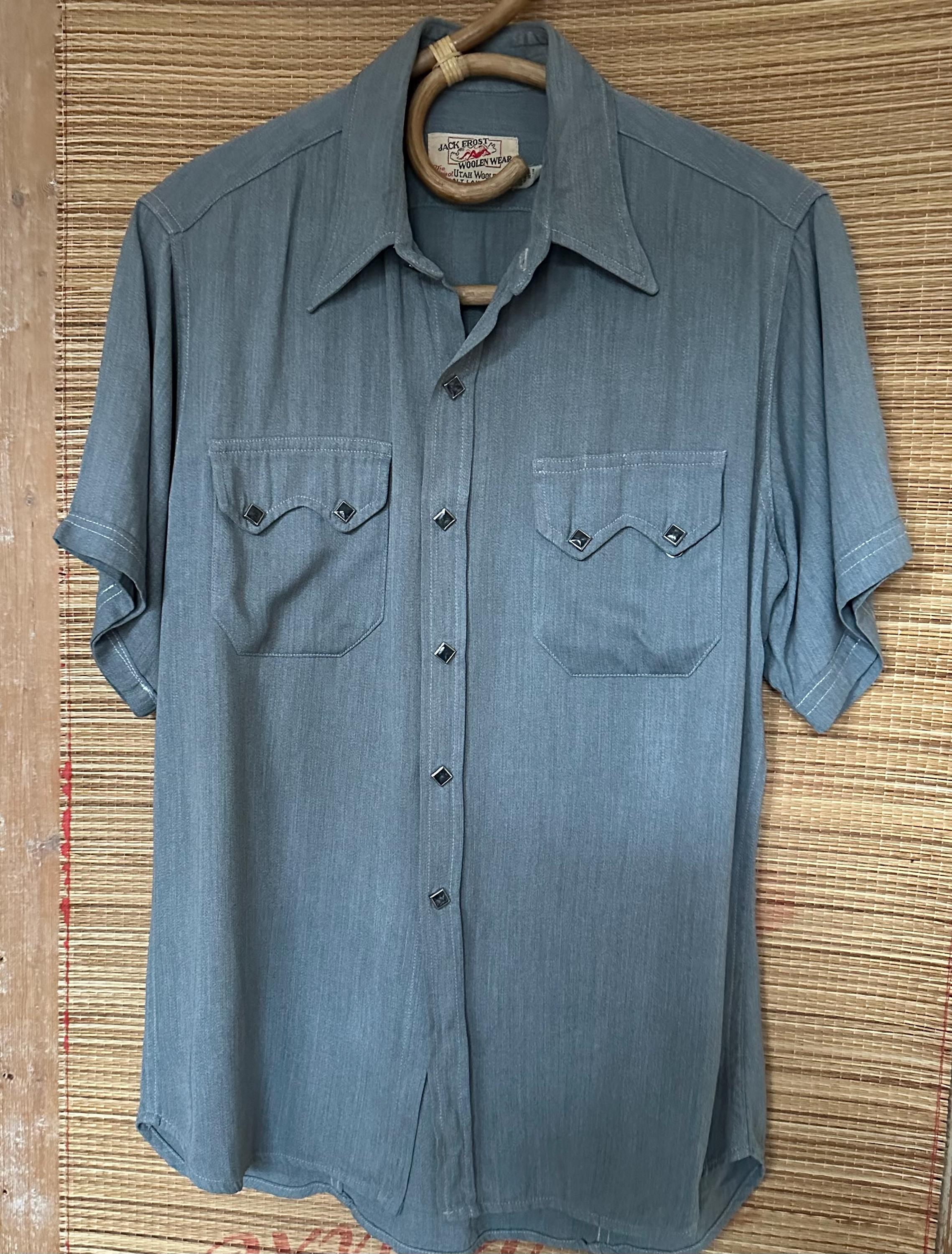 50s Gabardine Rayon Jack Frost Woolen Western Wear Shirt With Saw