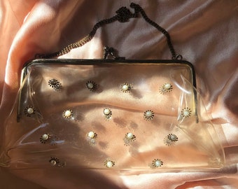 Lucite soft plastic transparent beaded evening, handbag.