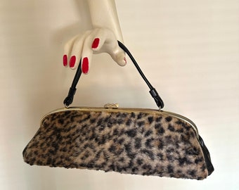 Leopard faux fur midcentury handbag