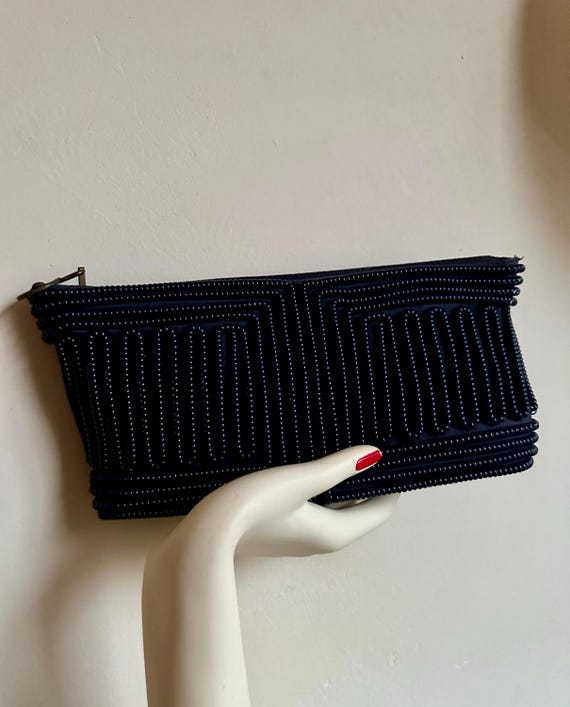 1940s Telephone cord dark blue clutch purse. - image 8