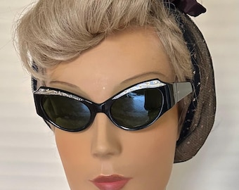 1950s black sunglasses with silver and rhinestones top