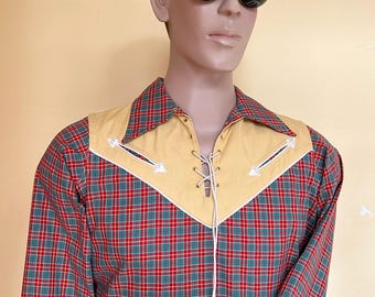 1950s H Bar C cotton gabardine tartan shirt