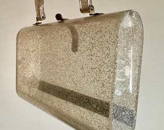1950s Vintage confetti glitter Lucite handbag