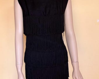 60's fringed black cocktail dress