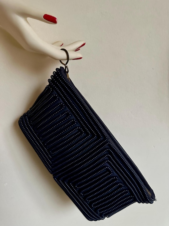 1940s Telephone cord dark blue clutch purse. - image 2