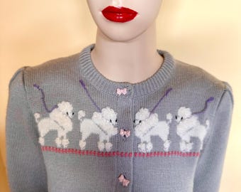 50s style Poodle and bows novelty cardigan.