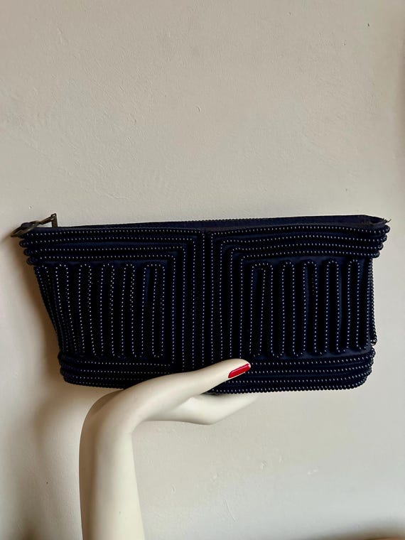 1940s Telephone cord dark blue clutch purse. - image 6