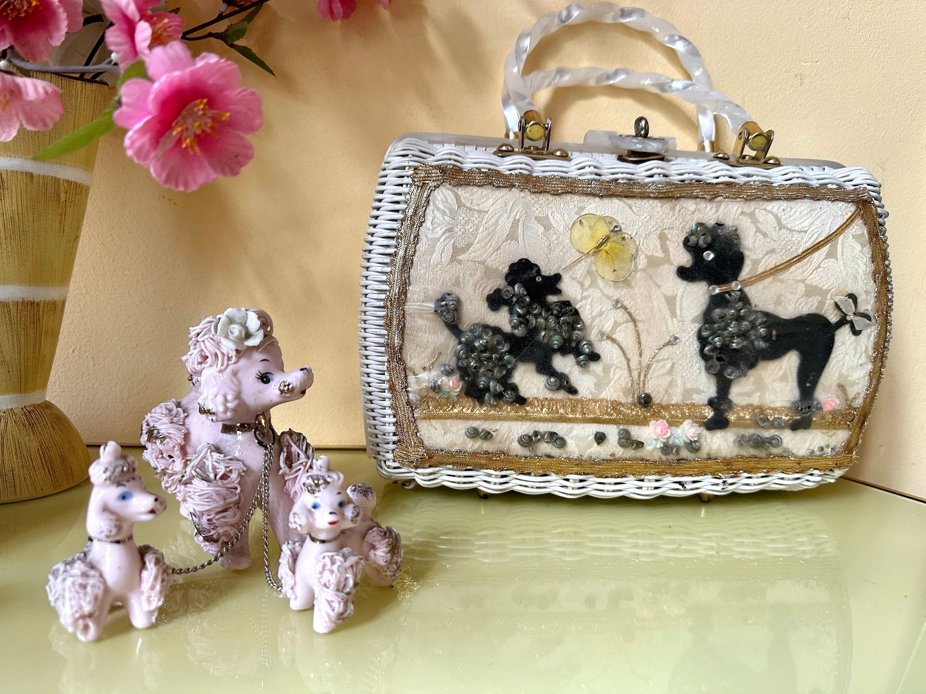 Charming Atlas 50s 60s ウィッカーバッグ プードル USA Charming by Atlas Hollywood Wicker POODLE With Lucite