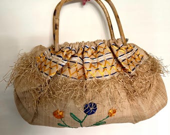 50s early 60s straw, raffia bag