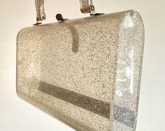 1950s Vintage confetti glitter Lucite handbag