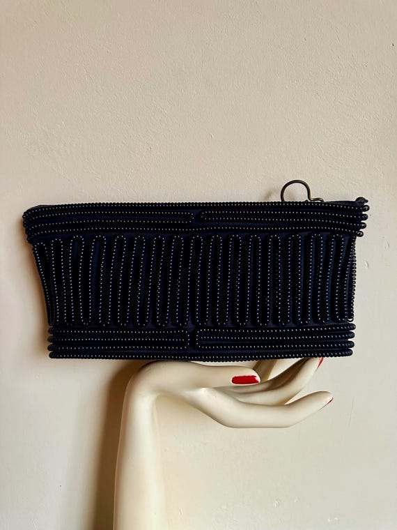 1940s Telephone cord dark blue clutch purse. - image 1
