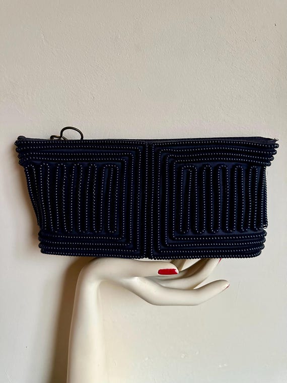 1940s Telephone cord dark blue clutch purse. - image 4