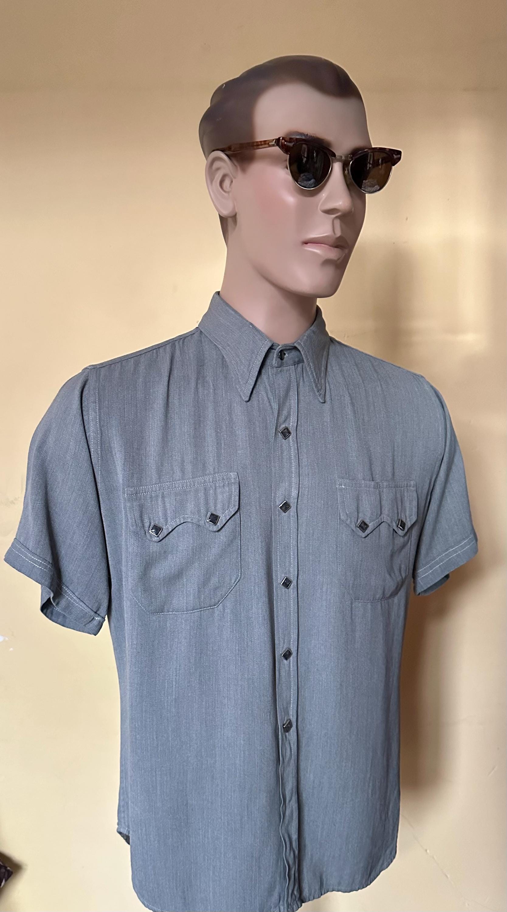 50s Gabardine Rayon Jack Frost Woolen Western Wear Shirt With Saw