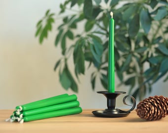 Set of Green Handmade Beeswax Taper Candles - 100% Natural Organic Unscented Bee Wax, 6 Hours Burn Time | Decor Gift Ideas for St. Patrick