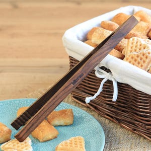 Set of 4 Handmade 10&quot; Wooden Cooking Tongs - Natural Walnut Wood Kitchenware for Toast, Bread, Appetizers, & Salad Mixing, Wooden Gift Ideas
