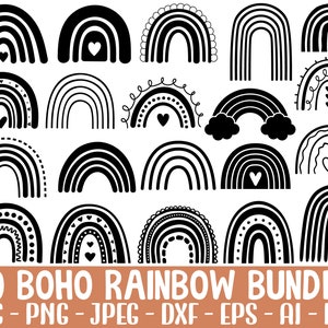 Boho Rainbow SVG Bundle Rainbow svg fichier coupé, boho arc-en-ciel svg, arc-en-ciel avec coeur svg, fichier svg arc-en-ciel pastel, téléchargement numérique instantané