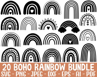 Boho Rainbow SVG Bundle Rainbow svg cut file, boho rainbow svg, rainbow with heart svg, pastel rainbow svg file, Instant digital download