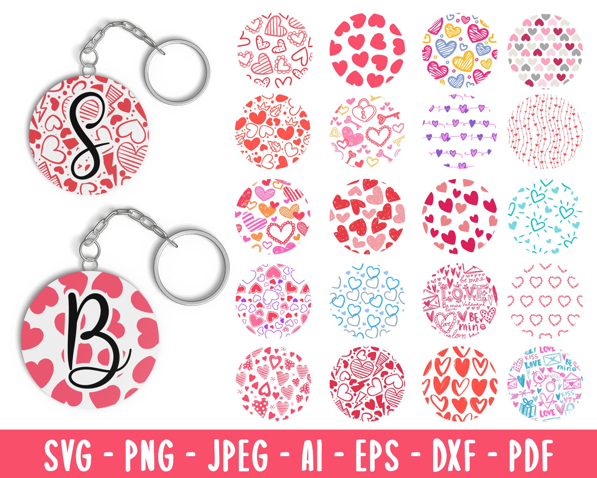 Download Hearts Round Patterns SVG Keychain Pattern SVG Bundle | Etsy