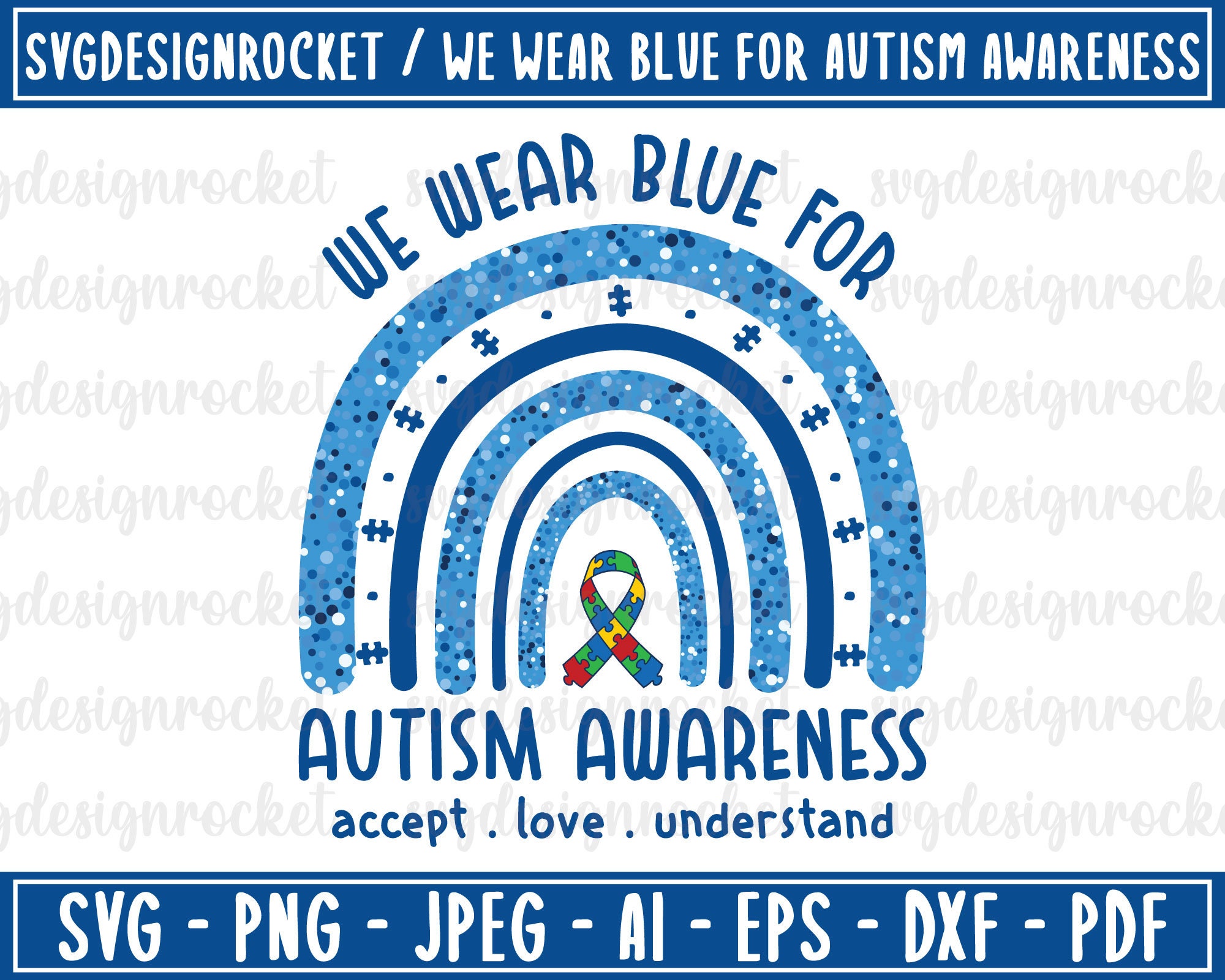 We wear blue for autism awareness svg autism rainbow svg Etsy