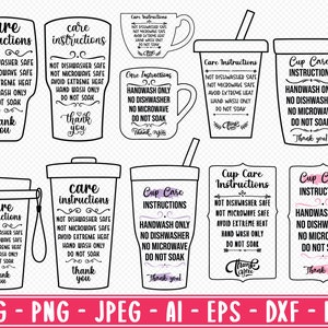 Cup Care Card Bundle DIGITAL PRINTS, Tumbler Care card bundle printable svg, Mug, Tumbler, Mug Care Card printable svg, instant download