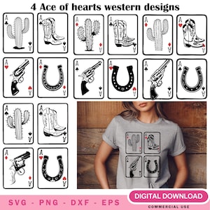 Ás de Copas Western SVG | Design de Carta de Cowboy SVG | Clipart de Carta de Baralho Western Vintage | Arquivo Cricut Cut | SVG de Velho Oeste