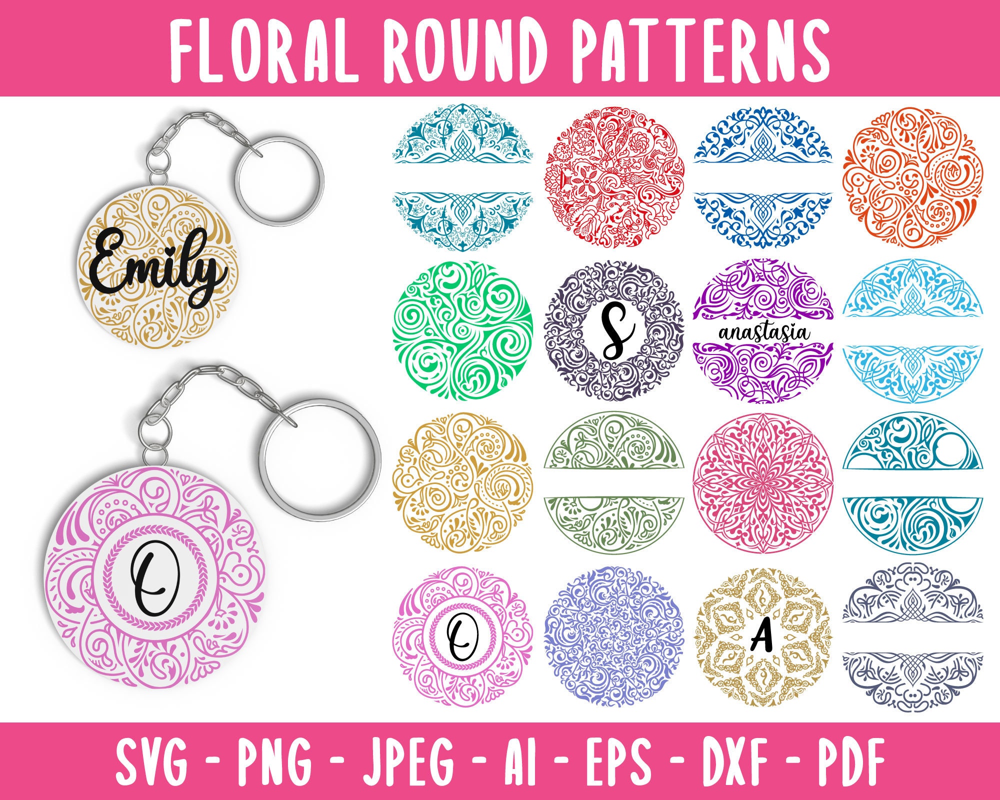 Download Floral Round Pattern SVG Keychain Pattern SVG Bundle ...