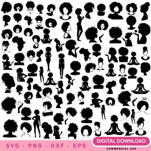 Afro Woman Silhouette SVG Bundle | Black Girl Magic Cut Files | Melanin Queen Clipart | African American Woman Cricut Files | Afro Hair SVG