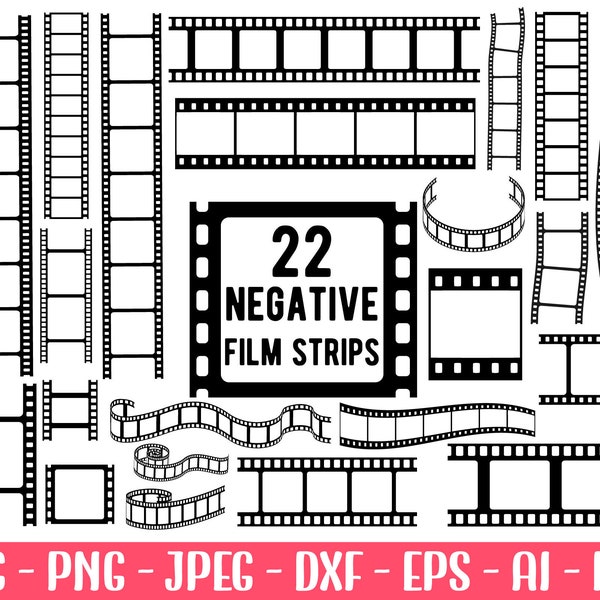 22 Negative Film Strips, Film Strips Template svg, film strips svg files for cricut ,Film Strip Photo Frame svg, silhouette