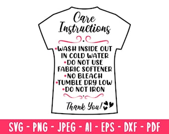 PNG Care Instructions card T-shirt Printable Care Instruction Cards TShirt Care Cards shipping