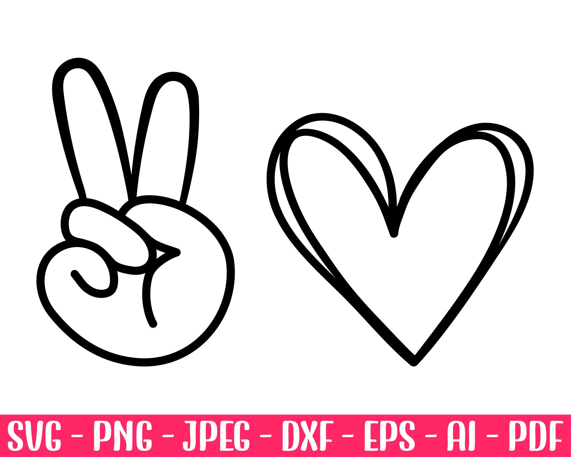 Peace Love Svg, Peace and Love SVG File, Peace Sign Svg, Peace Hand Svg
