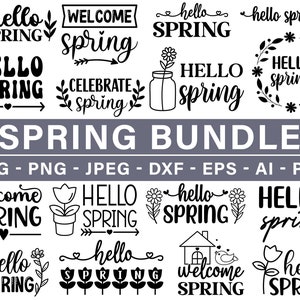 Lot de svg bonjour printemps, Bonjour printemps svg, bienvenue printemps svg, svg de signe de porte printemps, bonjour printemps couper fichier, svg de Pâques, svg de fleurs