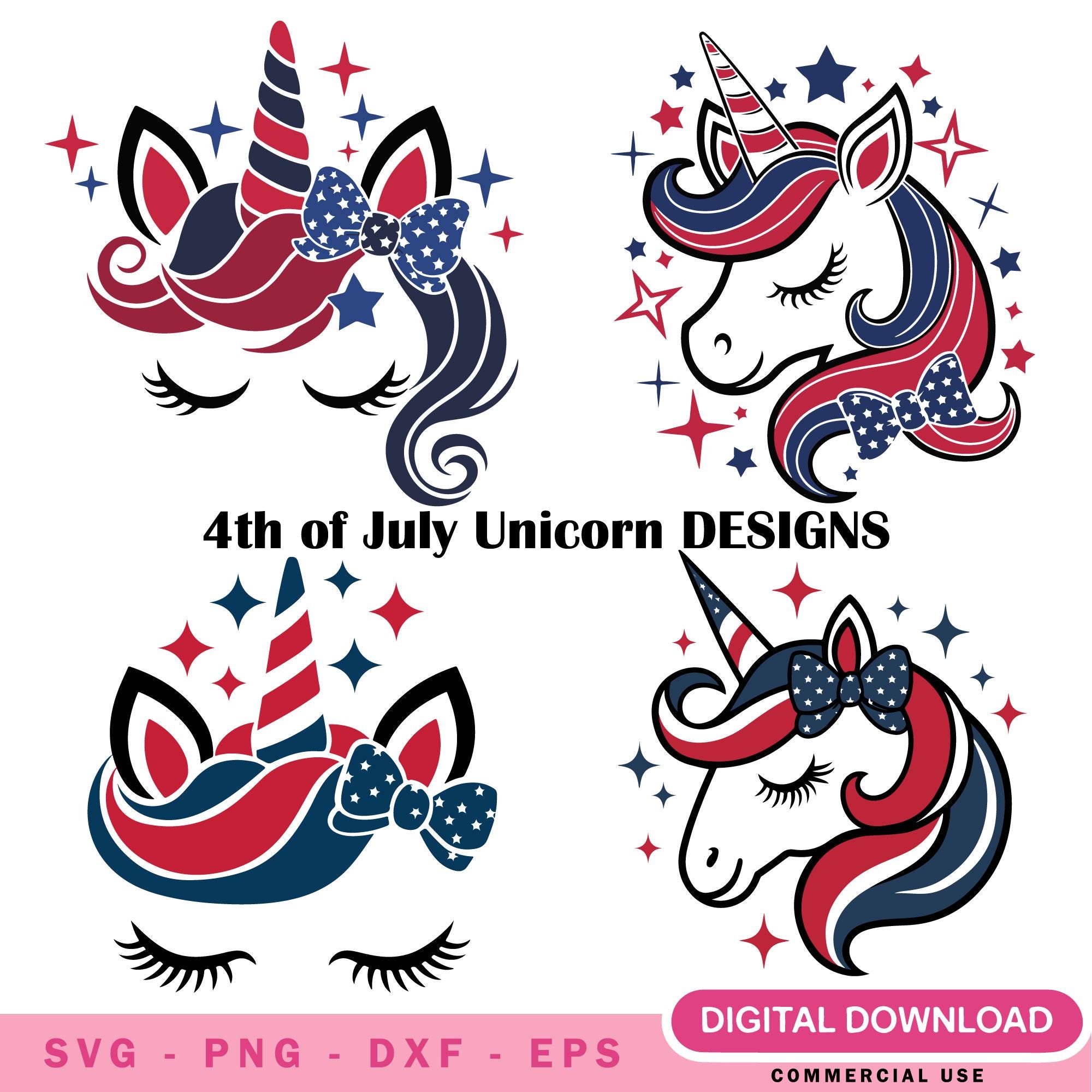 4th of July Unicorn Face SVG Bundle | Patriotic Unicorn SVG for Cricut | Red White Blue Unicorn Clipart | Independence Day SVG Files