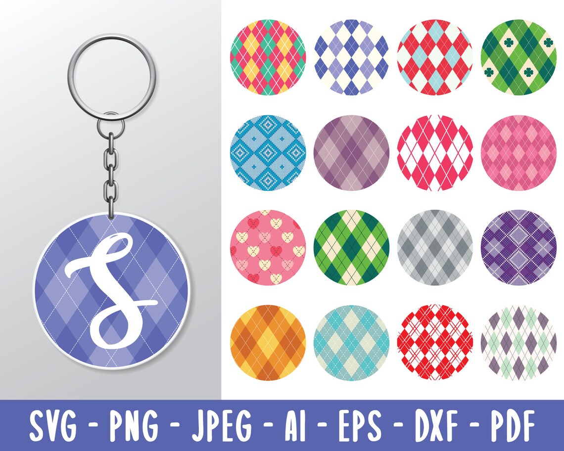 Download 16 Argyle Round Patterns SVG Keychain Pattern SVG argyle ...