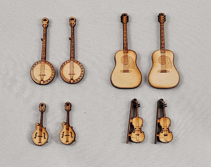 Miniature Wooden Instrument Set, Bluegrass Jewelry Making Charms
