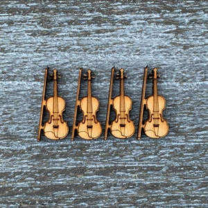 Miniature Wooden Bluegrass Country Musical Instrument Set Fiddle / Violin 4pc