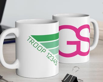 Girl Scout Mug with Troop Number | Aviator Nation Inspired Ceramic Coffee Mug | Bridging Gift