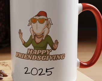 Funny Friendsgiving Mug – Turkey Head Thanksgiving Coffee Cup, Friends Are the Family You Choose, Fall Hostess Gift, Cozy Autumn Humor