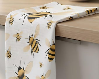 Bee Themed Microfiber Tea Towel, Floral Kitchen Towel, Cute Gift for Gardeners, Bee Lover Decor, Eco-Friendly Cooking Accessory