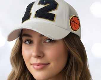 Custom Basketball Mom Trucker Hat with Child’s Number – Personalized Sports Mom Gift